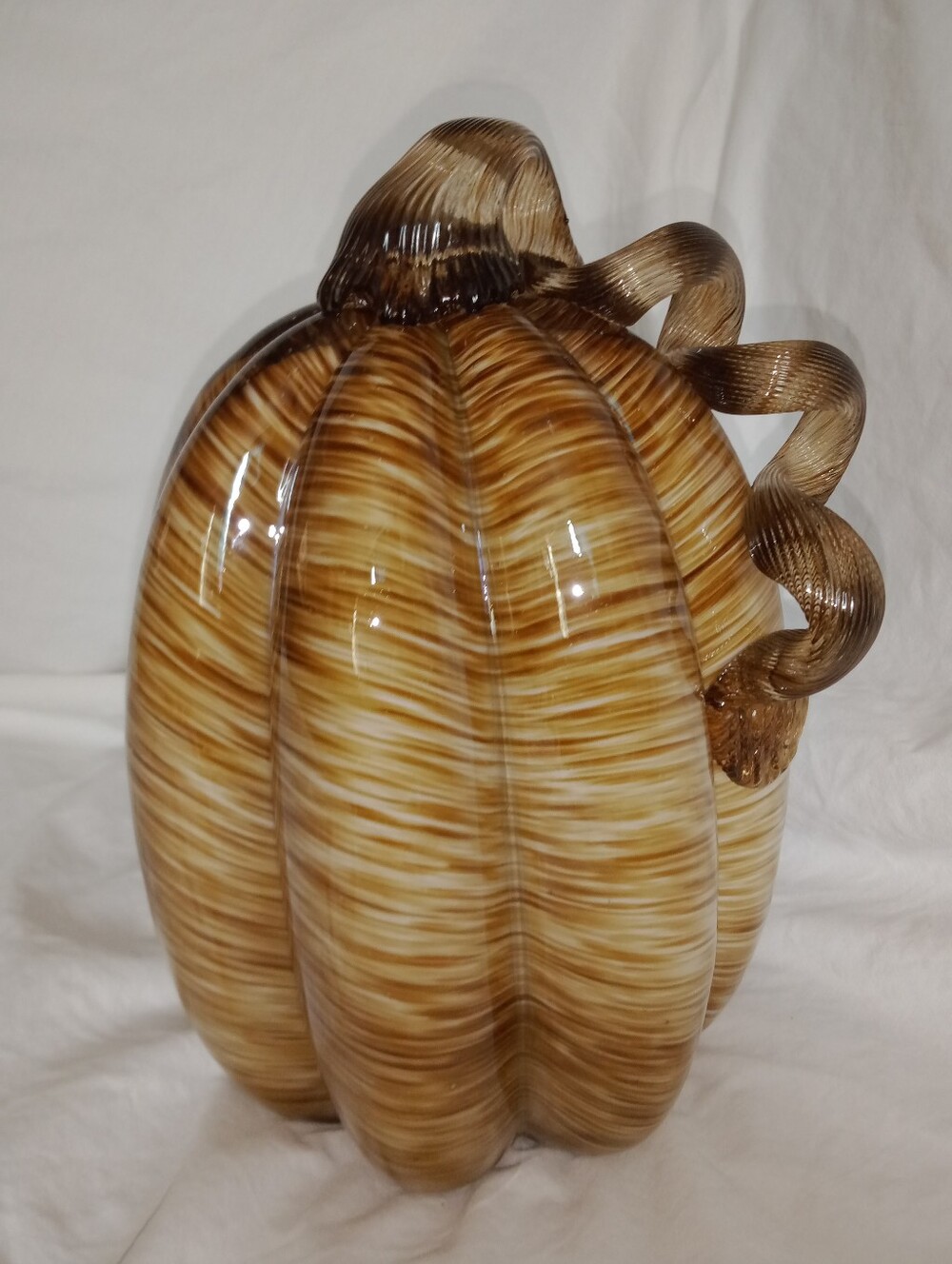 Vintage Hand Blown Glass Pumpkin Decor 9 1/2" Tall Halloween Autumn Fall
